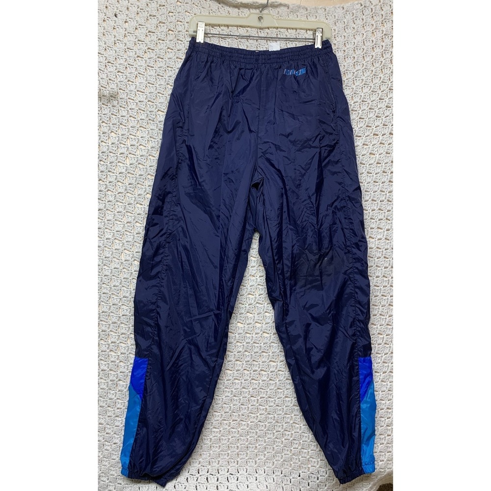 Vintage 80s 90s Nike Windbreaker Track Pants Mens L Navy Blue Zip Ankle Tapared